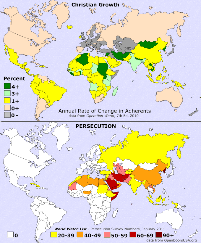 Overlays showing Christan Growth and Persecution